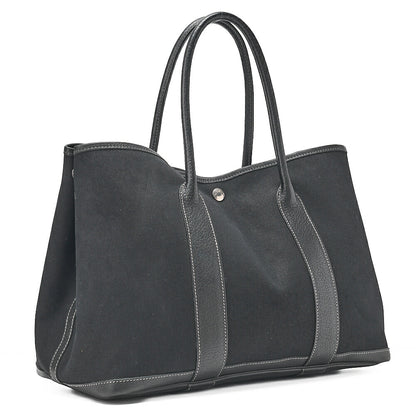 HERMES エルメス ガーデンパーティPM ハンドバッグ トワルオフィシエ ブラック シルバー金具 中古