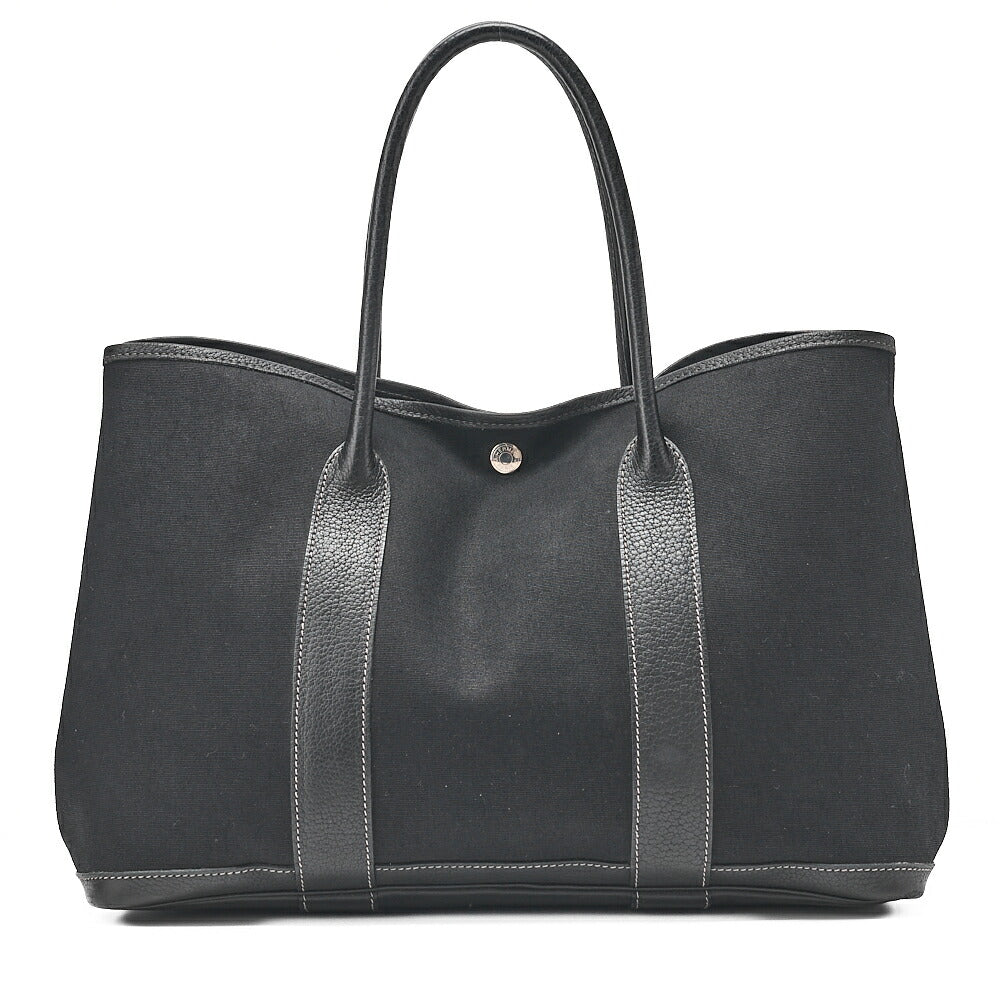 HERMES エルメス ガーデンパーティPM ハンドバッグ トワルオフィシエ ブラック シルバー金具 中古