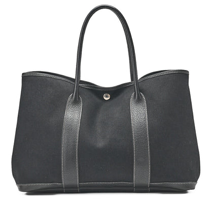 HERMES エルメス ガーデンパーティPM ハンドバッグ トワルオフィシエ ブラック シルバー金具 中古