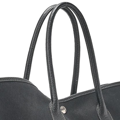 HERMES エルメス ガーデンパーティPM ハンドバッグ トワルオフィシエ ブラック シルバー金具 中古