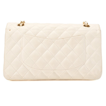 シャネル ラムスキン マトラッセ 25cm ダブルフラップ チェーンショルダー アイボリー ゴールド金具 中古品