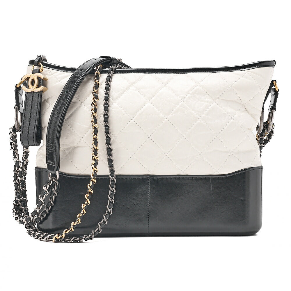 CHANEL Vintage Calf Gabrielle de Chanel Chain Shoulder White x Black Gold x Silver-Tone Hardware, Pre-Owned