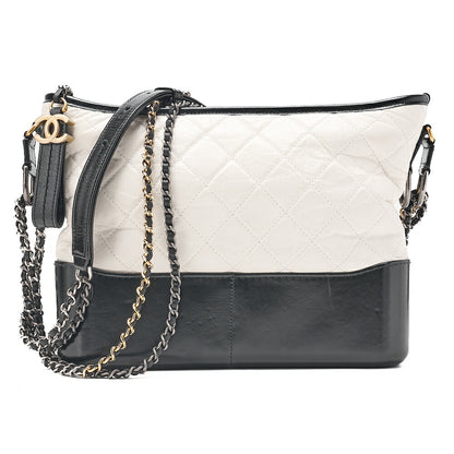 CHANEL Vintage Calf Gabrielle de Chanel Chain Shoulder White x Black Gold x Silver-Tone Hardware, Pre-Owned