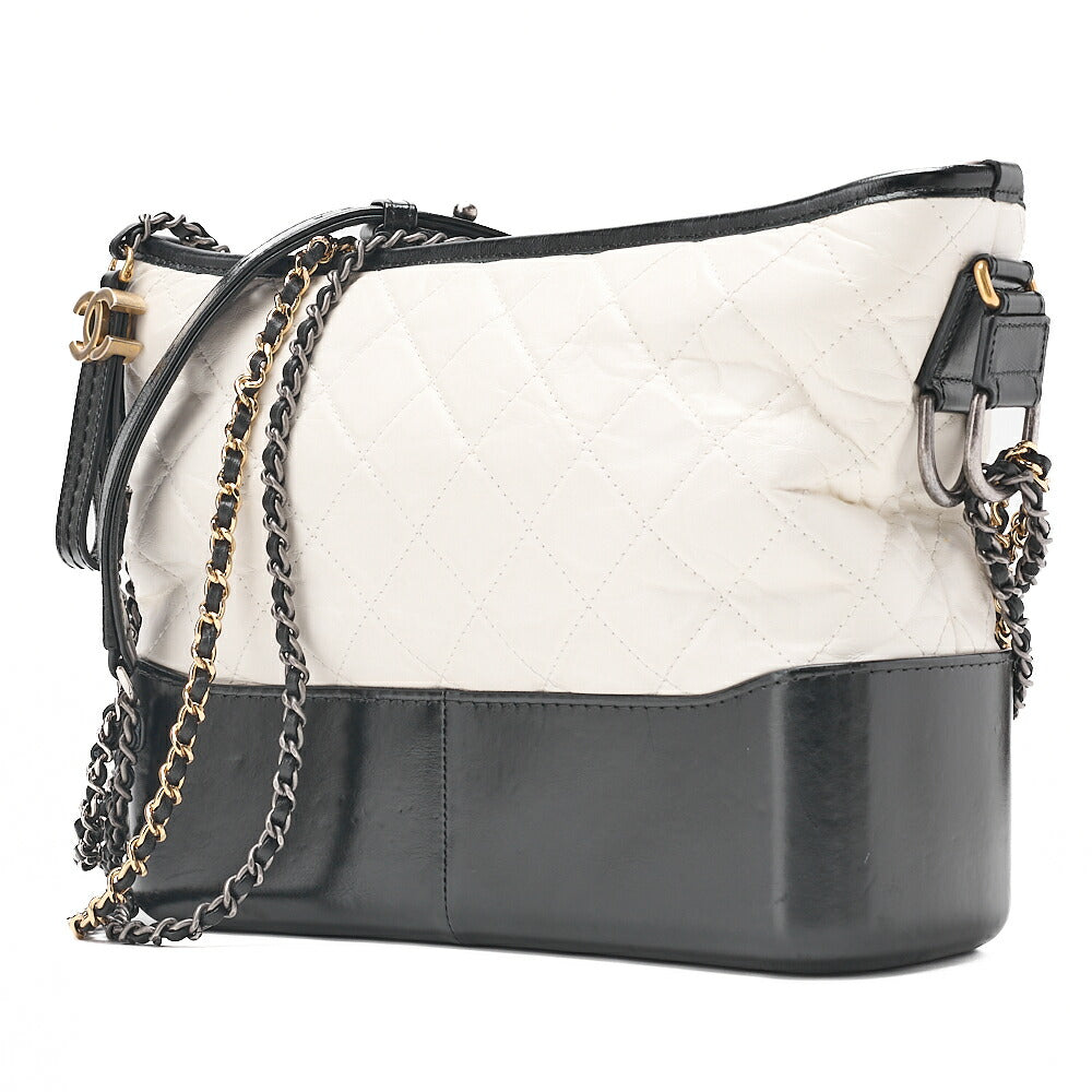 CHANEL Vintage Calf Gabrielle de Chanel Chain Shoulder White x Black Gold x Silver-Tone Hardware, Pre-Owned
