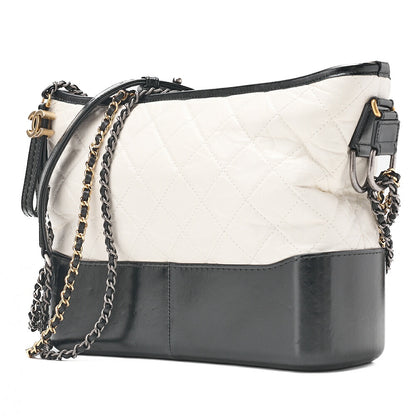 CHANEL Vintage Calf Gabrielle de Chanel Chain Shoulder White x Black Gold x Silver-Tone Hardware, Pre-Owned