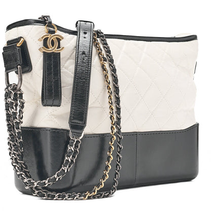 CHANEL Vintage Calf Gabrielle de Chanel Chain Shoulder White x Black Gold x Silver-Tone Hardware, Pre-Owned