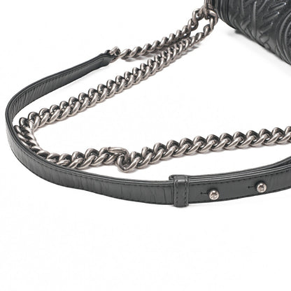 シャネル ラムスキン ボーイシャネル 編み込みステッチ チェーンショルダーバッグ ブラック シルバー金具 中古品