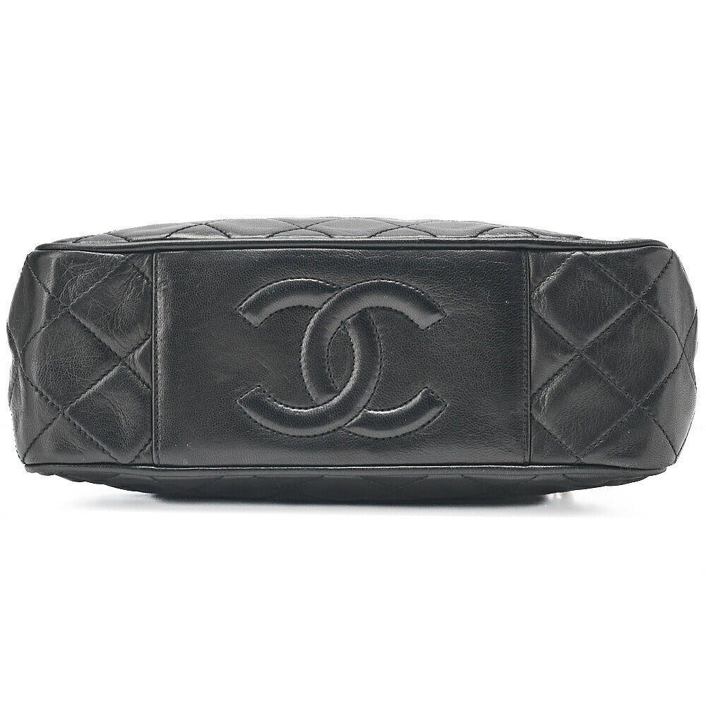 CHANEL ラムスキン マトラッセ フリンジ チェーンショルダー 黒 ゴールド金具 中古