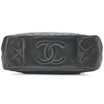 CHANEL ラムスキン マトラッセ フリンジ チェーンショルダー 黒 ゴールド金具 中古