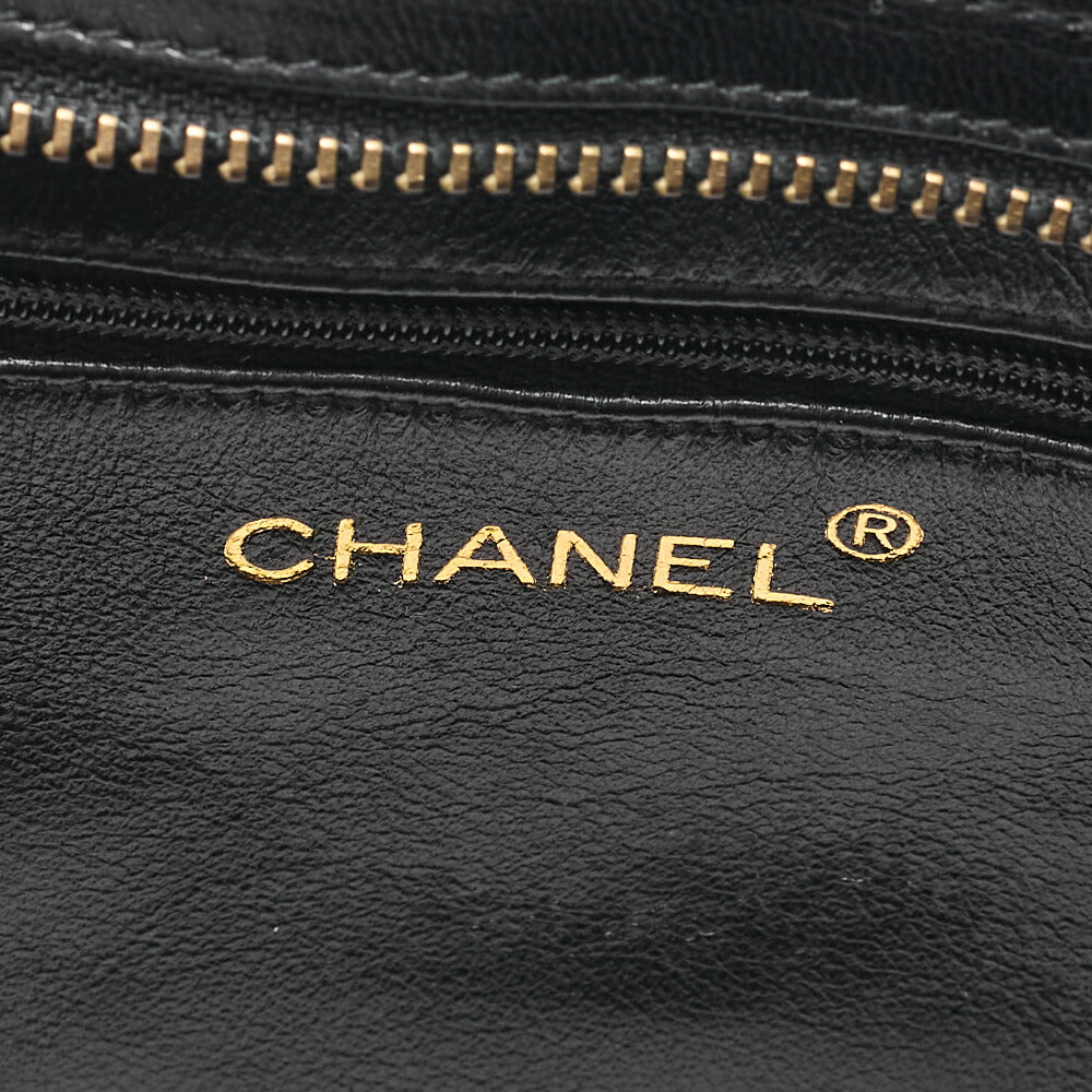 CHANEL ラムスキン マトラッセ フリンジ チェーンショルダー 黒 ゴールド金具 中古