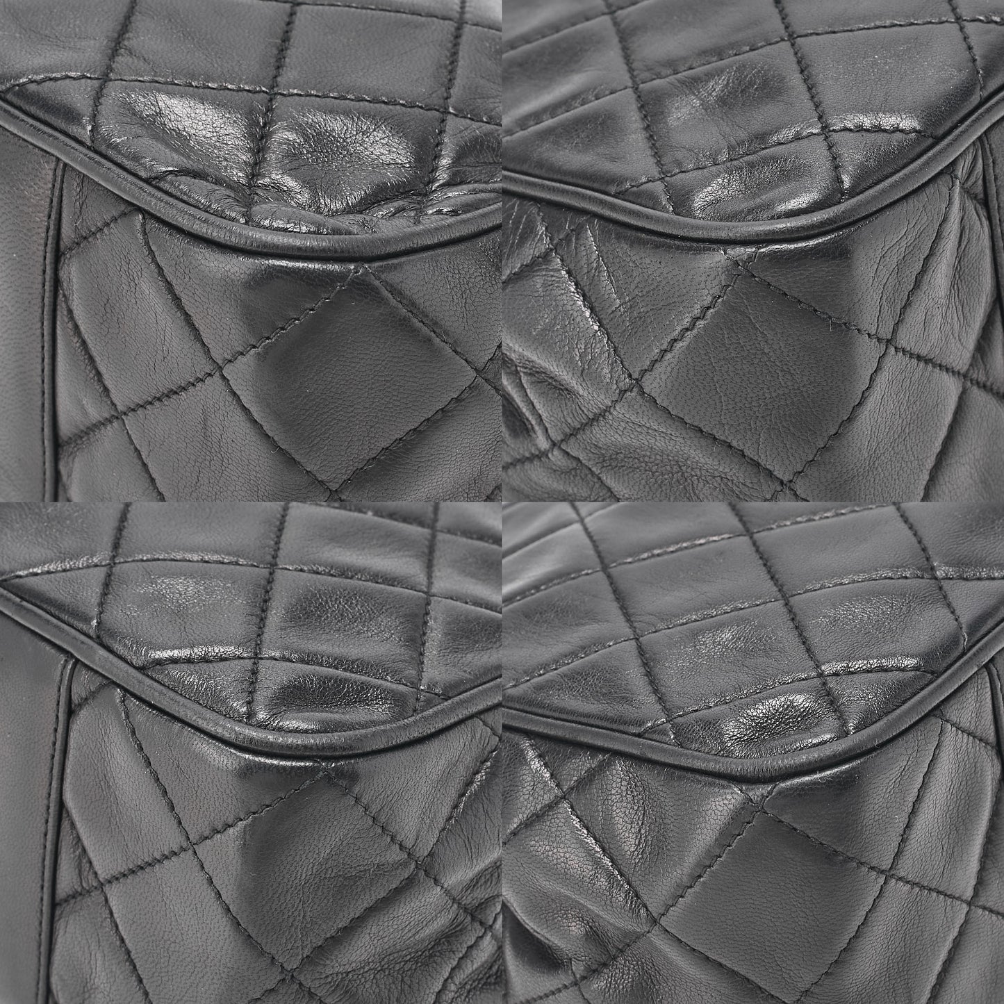CHANEL ラムスキン マトラッセ フリンジ チェーンショルダー 黒 ゴールド金具 中古