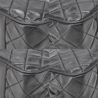 CHANEL ラムスキン マトラッセ フリンジ チェーンショルダー 黒 ゴールド金具 中古