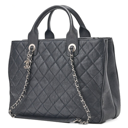 CHANEL 2-way Chain Shoulder Bag Matelasse Caviar Skin Coco Charm Navy Silver-Tone Hardware, Pre-Owned