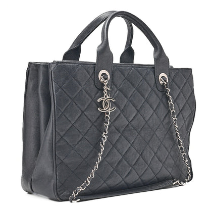 CHANEL 2-way Chain Shoulder Bag Matelasse Caviar Skin Coco Charm Navy Silver-Tone Hardware, Pre-Owned
