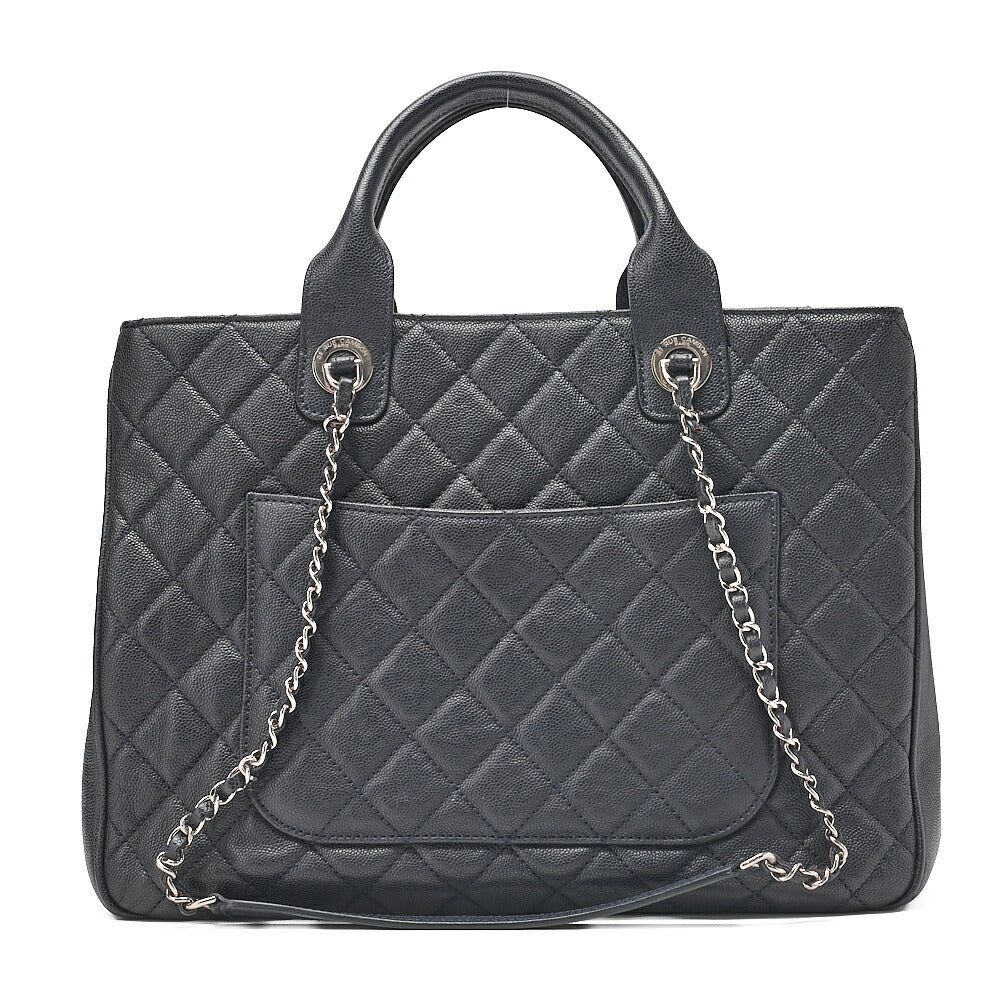 CHANEL 2-way Chain Shoulder Bag Matelasse Caviar Skin Coco Charm Navy Silver-Tone Hardware, Pre-Owned