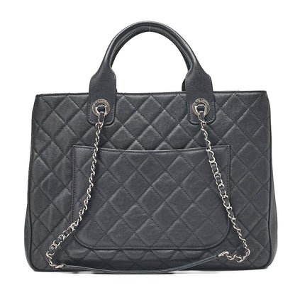 CHANEL 2-way Chain Shoulder Bag Matelasse Caviar Skin Coco Charm Navy Silver-Tone Hardware, Pre-Owned