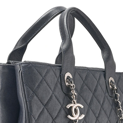 CHANEL 2-way Chain Shoulder Bag Matelasse Caviar Skin Coco Charm Navy Silver-Tone Hardware, Pre-Owned
