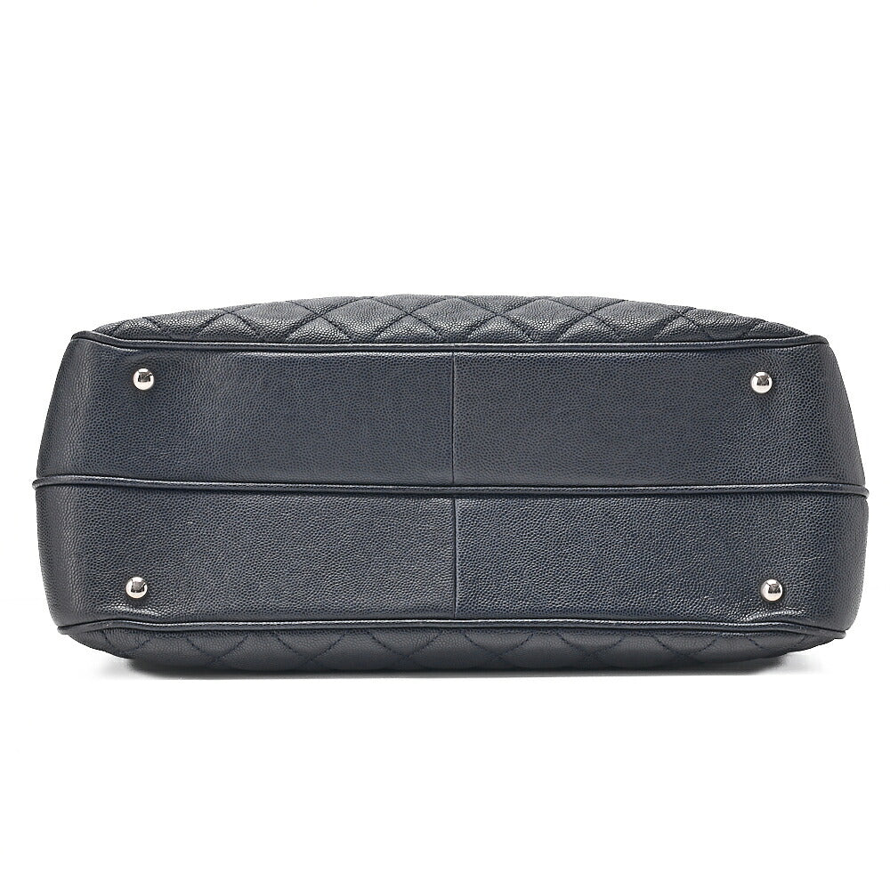CHANEL 2-way Chain Shoulder Bag Matelasse Caviar Skin Coco Charm Navy Silver-Tone Hardware, Pre-Owned