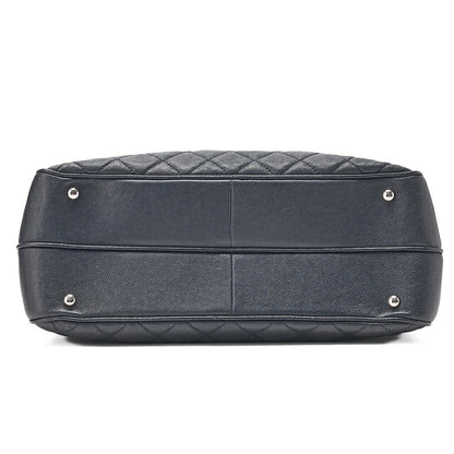 CHANEL 2-way Chain Shoulder Bag Matelasse Caviar Skin Coco Charm Navy Silver-Tone Hardware, Pre-Owned