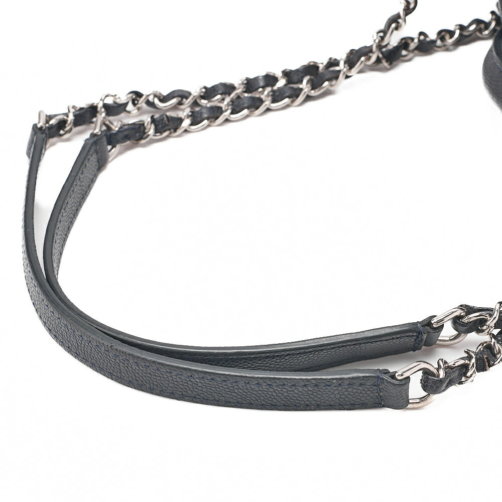 CHANEL 2-way Chain Shoulder Bag Matelasse Caviar Skin Coco Charm Navy Silver-Tone Hardware, Pre-Owned
