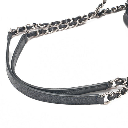 CHANEL 2-way Chain Shoulder Bag Matelasse Caviar Skin Coco Charm Navy Silver-Tone Hardware, Pre-Owned