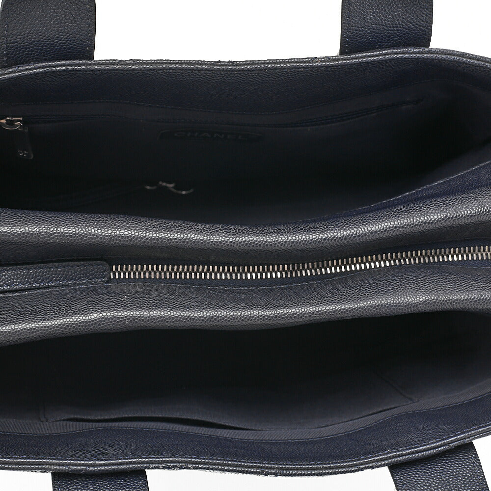 CHANEL 2-way Chain Shoulder Bag Matelasse Caviar Skin Coco Charm Navy Silver-Tone Hardware, Pre-Owned