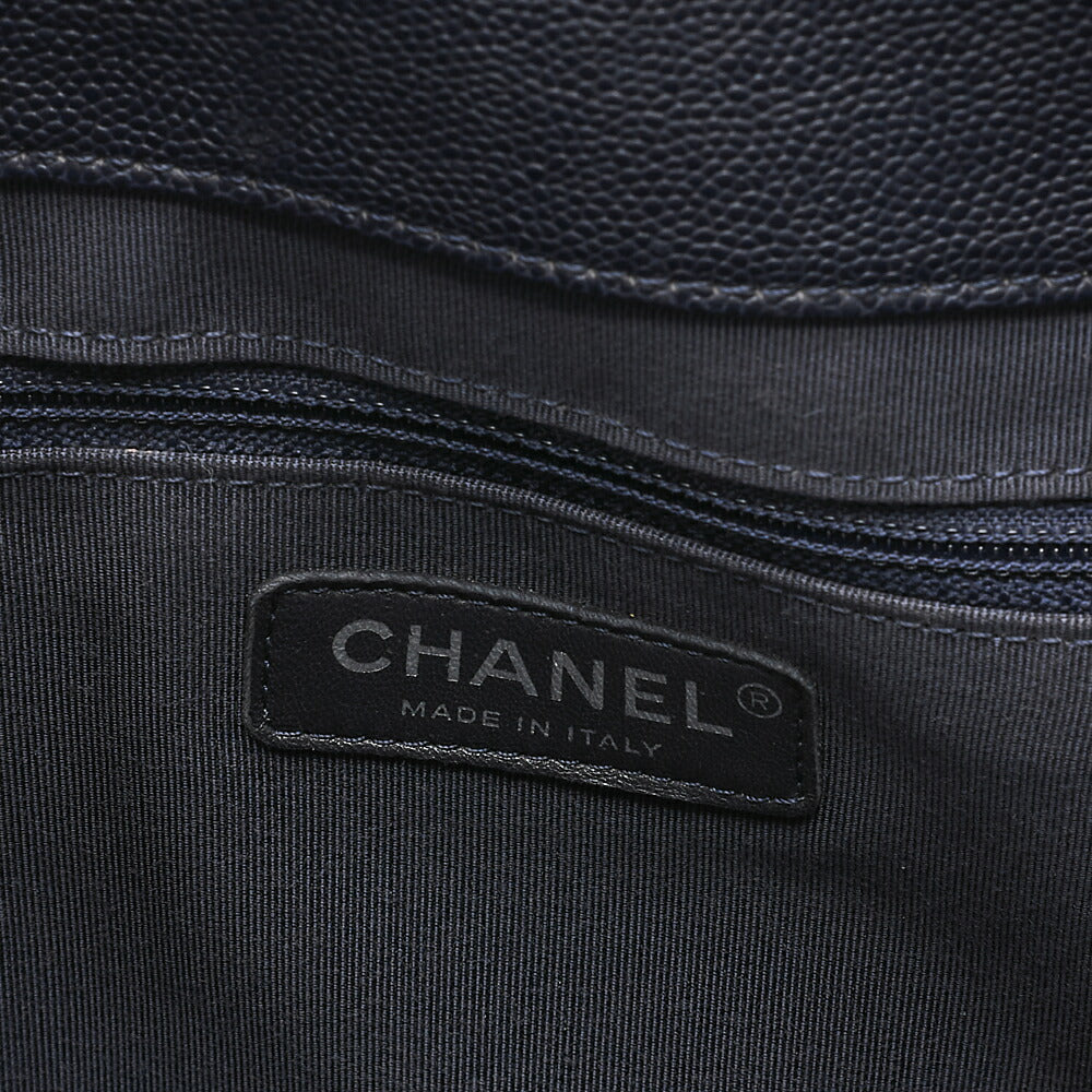 CHANEL 2-way Chain Shoulder Bag Matelasse Caviar Skin Coco Charm Navy Silver-Tone Hardware, Pre-Owned