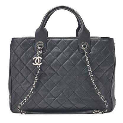 CHANEL 2-way Chain Shoulder Bag Matelasse Caviar Skin Coco Charm Navy Silver-Tone Hardware, Pre-Owned