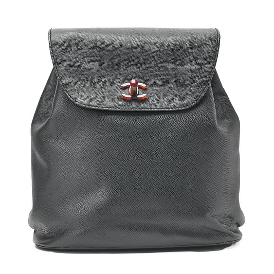 CHANEL Tortoiseshell Pattern Backpack Turn Lock Caviar Skin Black Gold-Tone Hardware, Pre-Owned