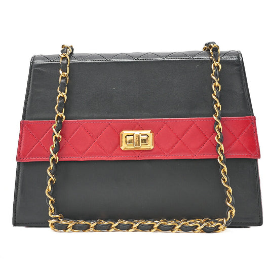 CHANEL Matelasse Trapezoidal 2.55 Lock Single Flap Chain Shoulder Lambskin Black x Red Gold-Tone Hardware, Pre-Owned
