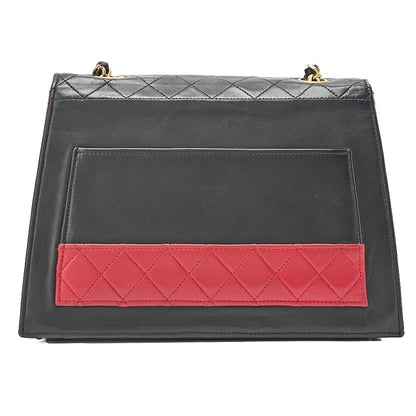 CHANEL マトラッセ 台形 2.55ロック シングル フラップ チェーンショルダー ラムスキン ブラック×レッド ゴールド金具, 中古