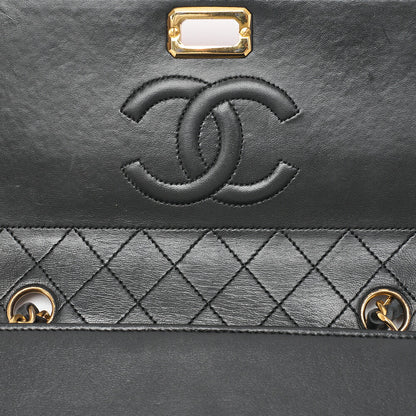 CHANEL マトラッセ 台形 2.55ロック シングル フラップ チェーンショルダー ラムスキン ブラック×レッド ゴールド金具, 中古