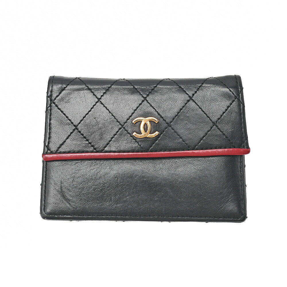 CHANEL マトラッセ 台形 2.55ロック シングル フラップ チェーンショルダー ラムスキン ブラック×レッド ゴールド金具, 中古