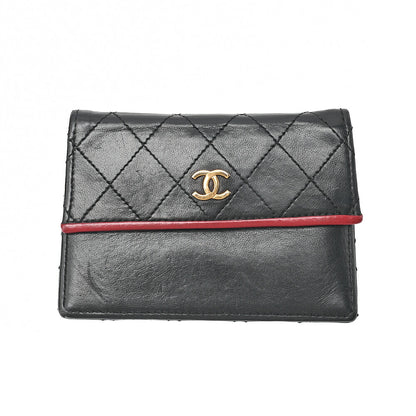 CHANEL マトラッセ 台形 2.55ロック シングル フラップ チェーンショルダー ラムスキン ブラック×レッド ゴールド金具, 中古
