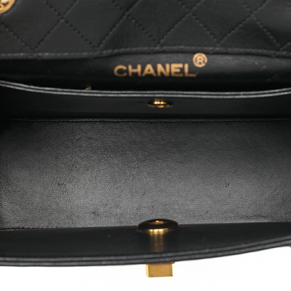 CHANEL マトラッセ 台形 2.55ロック シングル フラップ チェーンショルダー ラムスキン ブラック×レッド ゴールド金具, 中古
