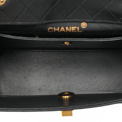 CHANEL マトラッセ 台形 2.55ロック シングル フラップ チェーンショルダー ラムスキン ブラック×レッド ゴールド金具, 中古
