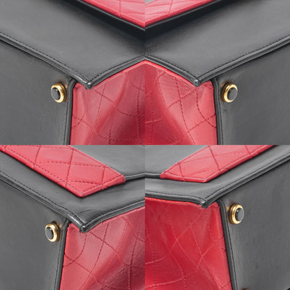 CHANEL マトラッセ 台形 2.55ロック シングル フラップ チェーンショルダー ラムスキン ブラック×レッド ゴールド金具, 中古