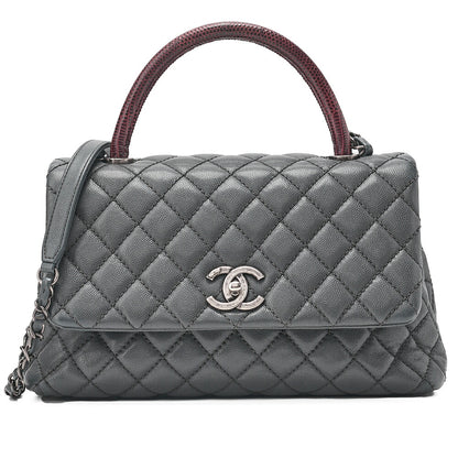 CHANEL Shoulder Bag Matelasse Coco Handle 29 S 2WAY Handbag Caviar Skin x Lizard Gray x Bordeaux Silver-Tone Hardware, Pre-Owned