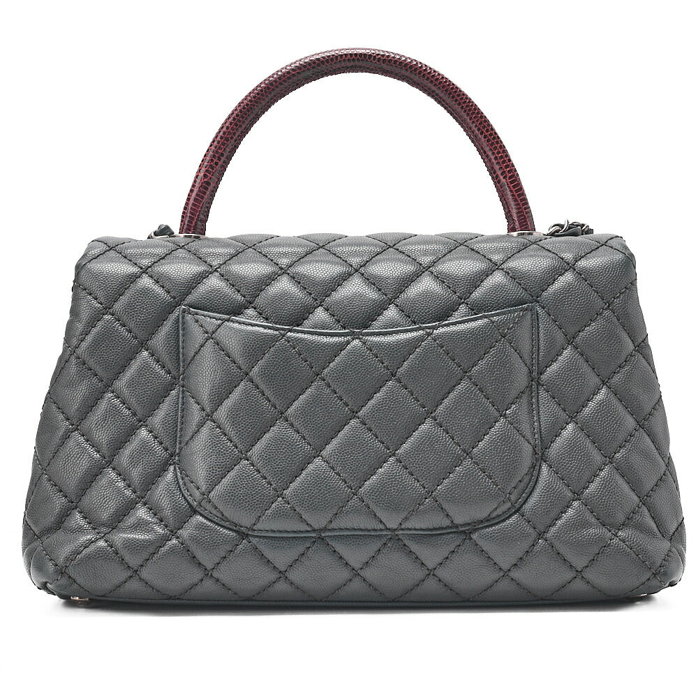 CHANEL Shoulder Bag Matelasse Coco Handle 29 S 2WAY Handbag Caviar Skin x Lizard Gray x Bordeaux Silver-Tone Hardware, Pre-Owned