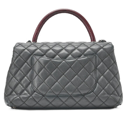 CHANEL Shoulder Bag Matelasse Coco Handle 29 S 2WAY Handbag Caviar Skin x Lizard Gray x Bordeaux Silver-Tone Hardware, Pre-Owned