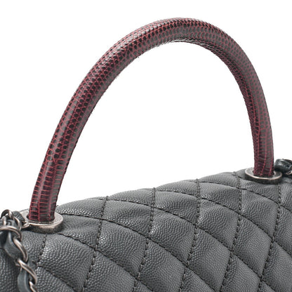 CHANEL Shoulder Bag Matelasse Coco Handle 29 S 2WAY Handbag Caviar Skin x Lizard Gray x Bordeaux Silver-Tone Hardware, Pre-Owned