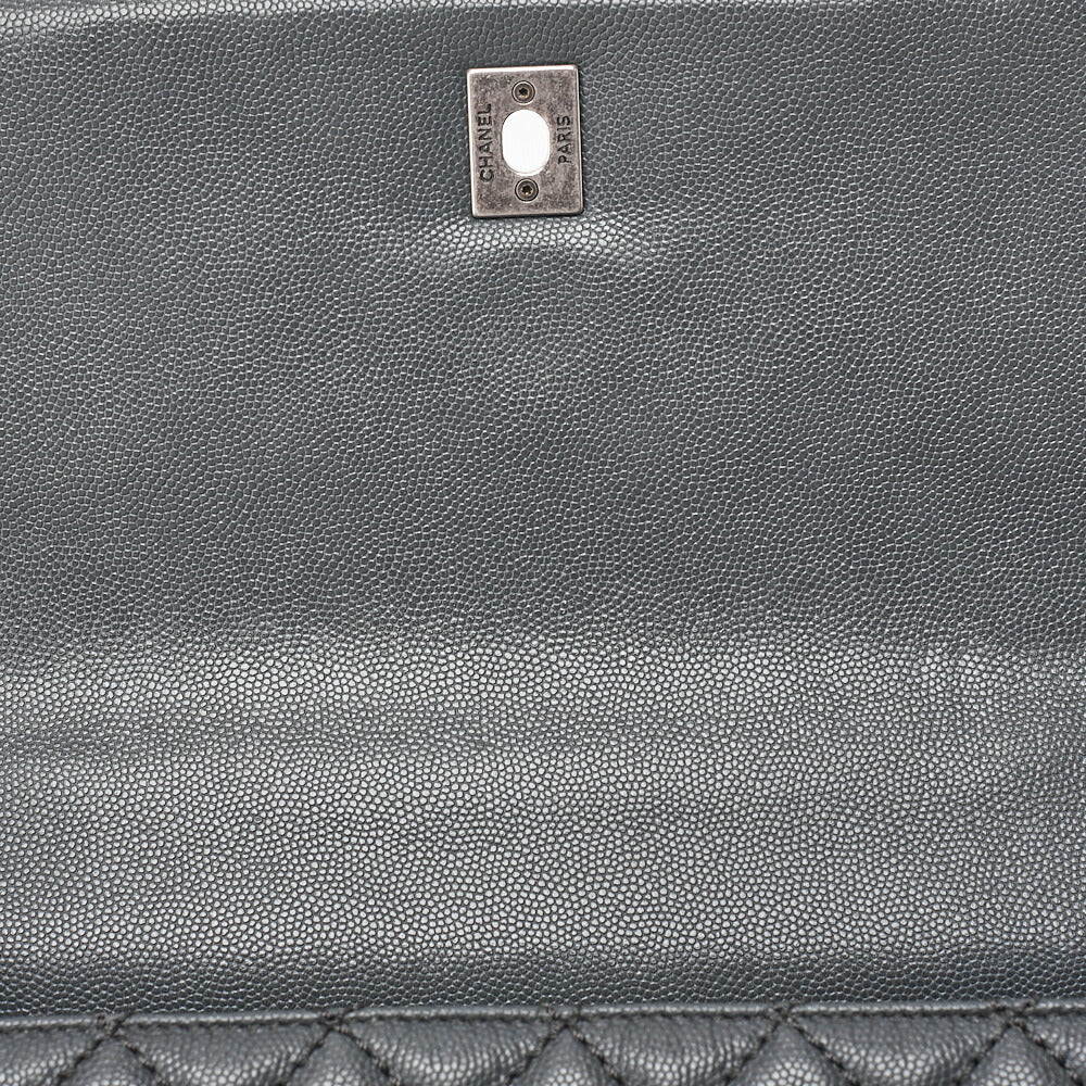 CHANEL Shoulder Bag Matelasse Coco Handle 29 S 2WAY Handbag Caviar Skin x Lizard Gray x Bordeaux Silver-Tone Hardware, Pre-Owned