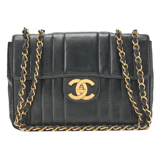 CHANEL Chain Shoulder Bag Coco Mark Large atelasse 30cm Mademoiselle Single Flap Lambskin Black Gold-Tone Hardware, Pre-Owned