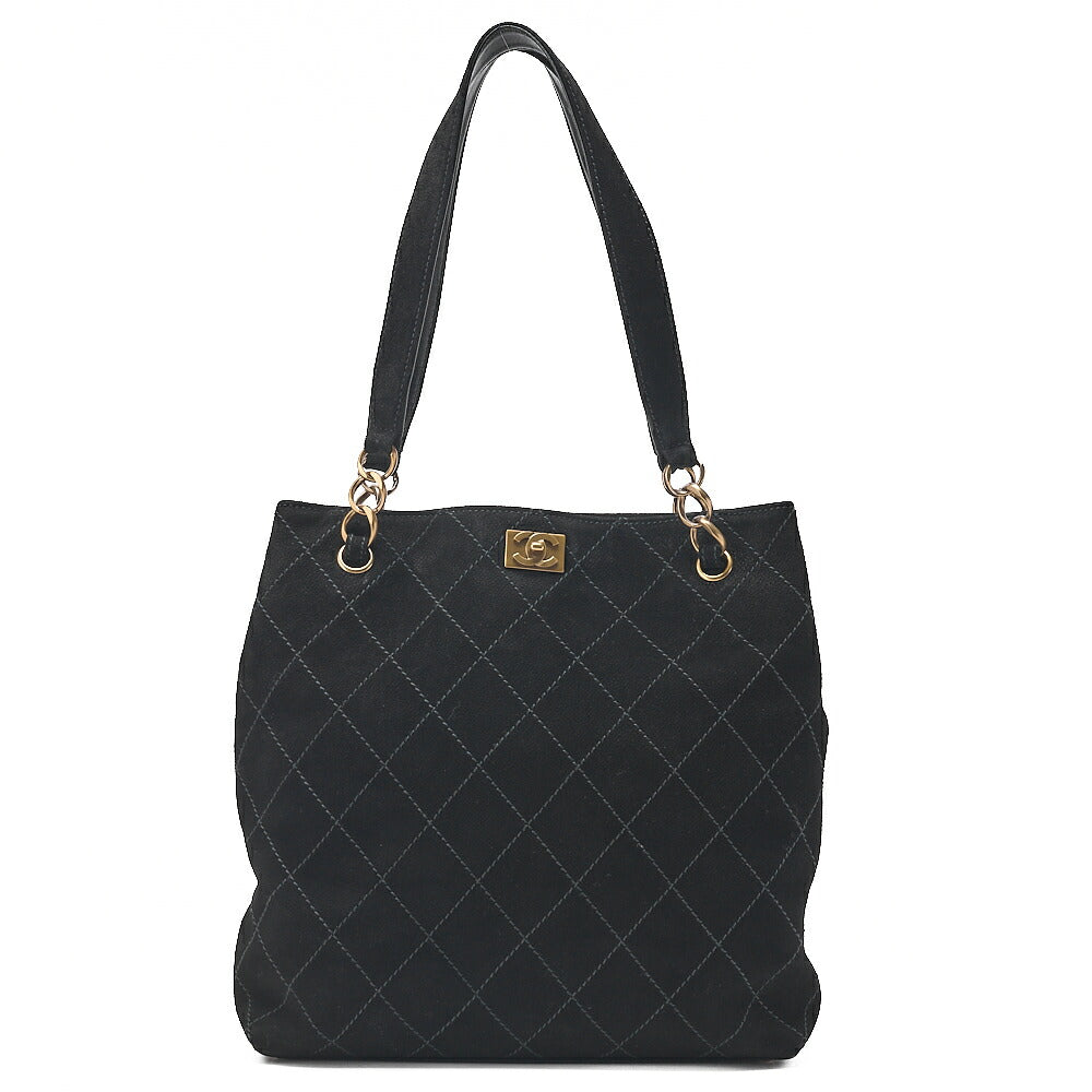 CHANEL Handbag Suede Matelasse Coco Mark Handbag Black Gold-Tone Hardware, Pre-Owned