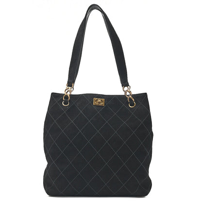 CHANEL Handbag Suede Matelasse Coco Mark Handbag Black Gold-Tone Hardware, Pre-Owned