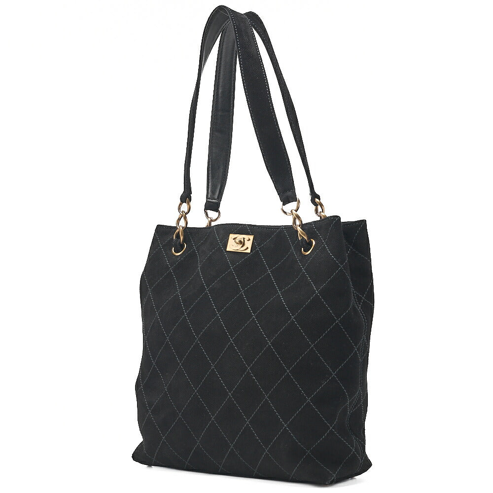 CHANEL Handbag Suede Matelasse Coco Mark Handbag Black Gold-Tone Hardware, Pre-Owned