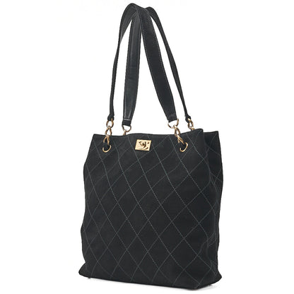 CHANEL Handbag Suede Matelasse Coco Mark Handbag Black Gold-Tone Hardware, Pre-Owned