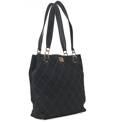 CHANEL Handbag Suede Matelasse Coco Mark Handbag Black Gold-Tone Hardware, Pre-Owned
