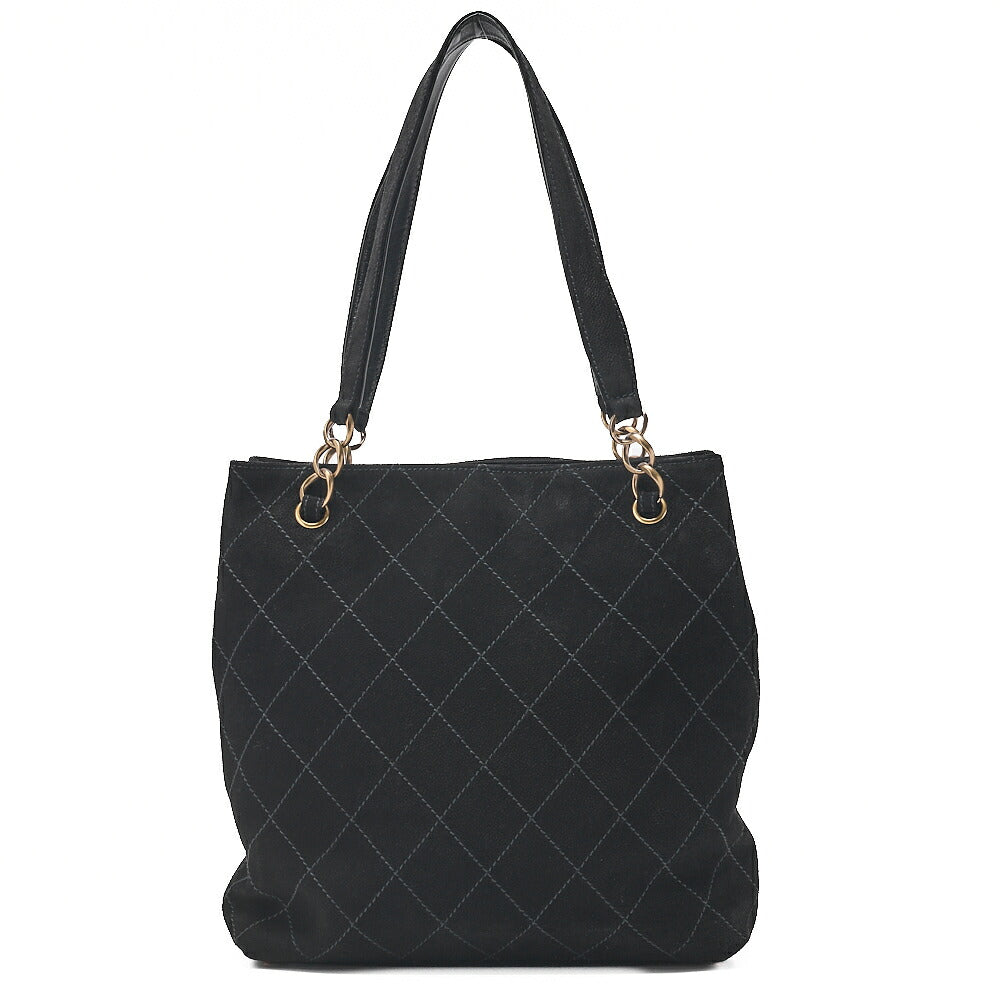 CHANEL Handbag Suede Matelasse Coco Mark Handbag Black Gold-Tone Hardware, Pre-Owned