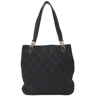 CHANEL Handbag Suede Matelasse Coco Mark Handbag Black Gold-Tone Hardware, Pre-Owned